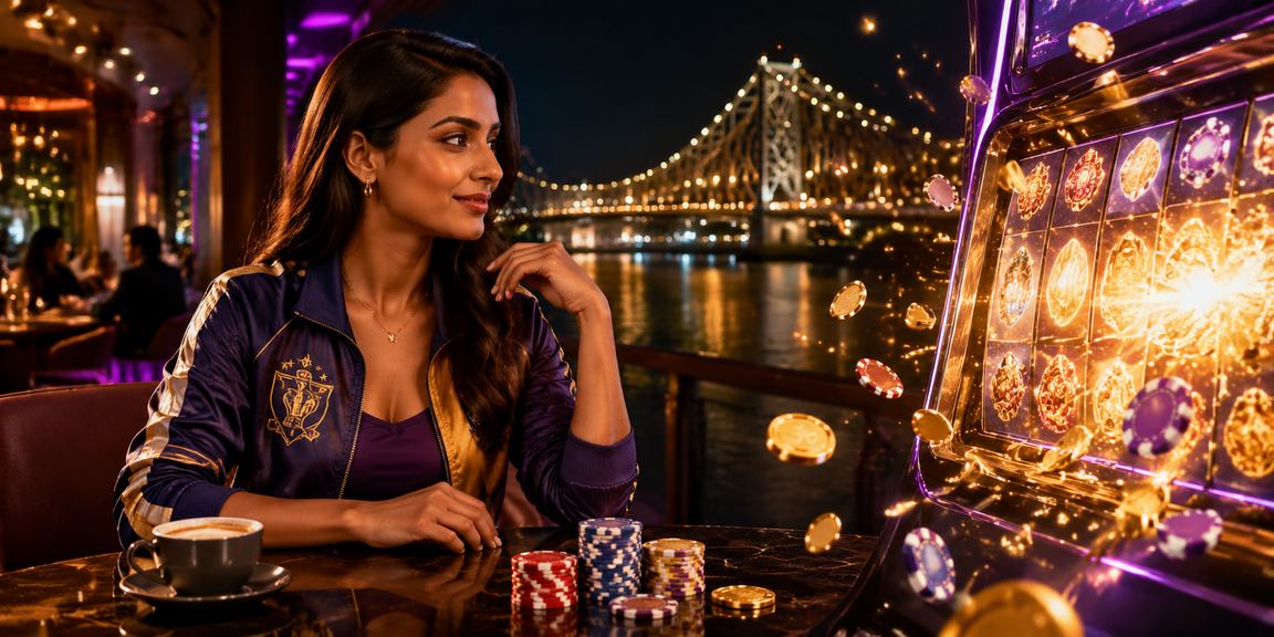 Kolkata Howrah Bridge with cricket and betting theme