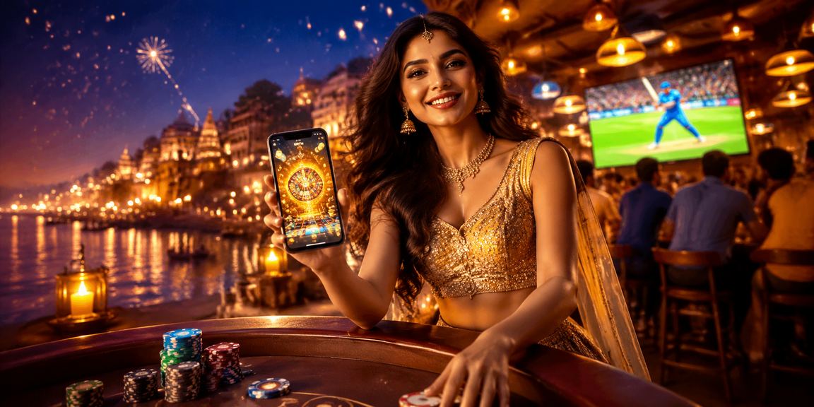 Varanasi riverfront with cricket betting and traditional attire